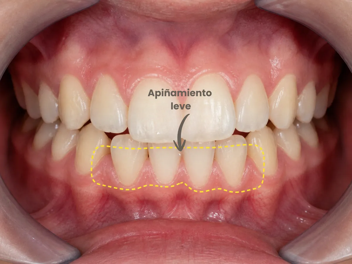 Apiñamiento dental leve con ligera superposición de dientes