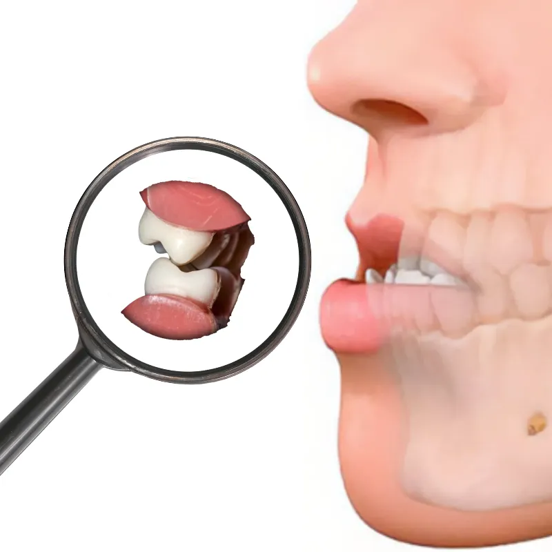 Mordida cruzada donde los dientes superiores quedan por dentro de los inferiores al morder